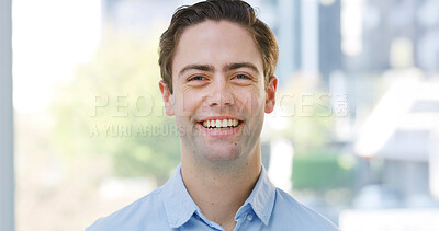 Buy stock photo Business, man or happy with portrait in office for finance career, investment management or about us. Financial consultant, employee or smile with pride for growth opportunity, confidence or ambition