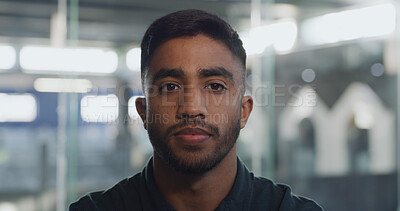 Buy stock photo Portrait, creative and man with pride, office or opportunity for career growth in newsroom or intern. Confident, reporter and person with ambition for skill development, journalism job and internship