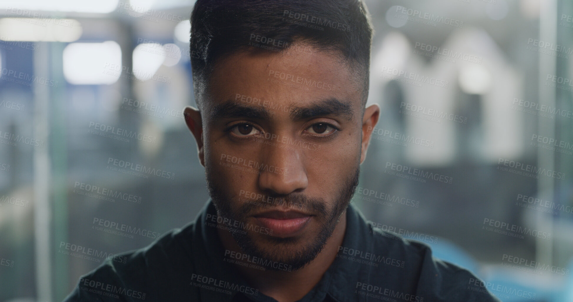 Buy stock photo Portrait, intern and man with ambition, office or opportunity for career growth in newsroom or pride. Creative, reporter and confident for skill development, journalism job and person with internship