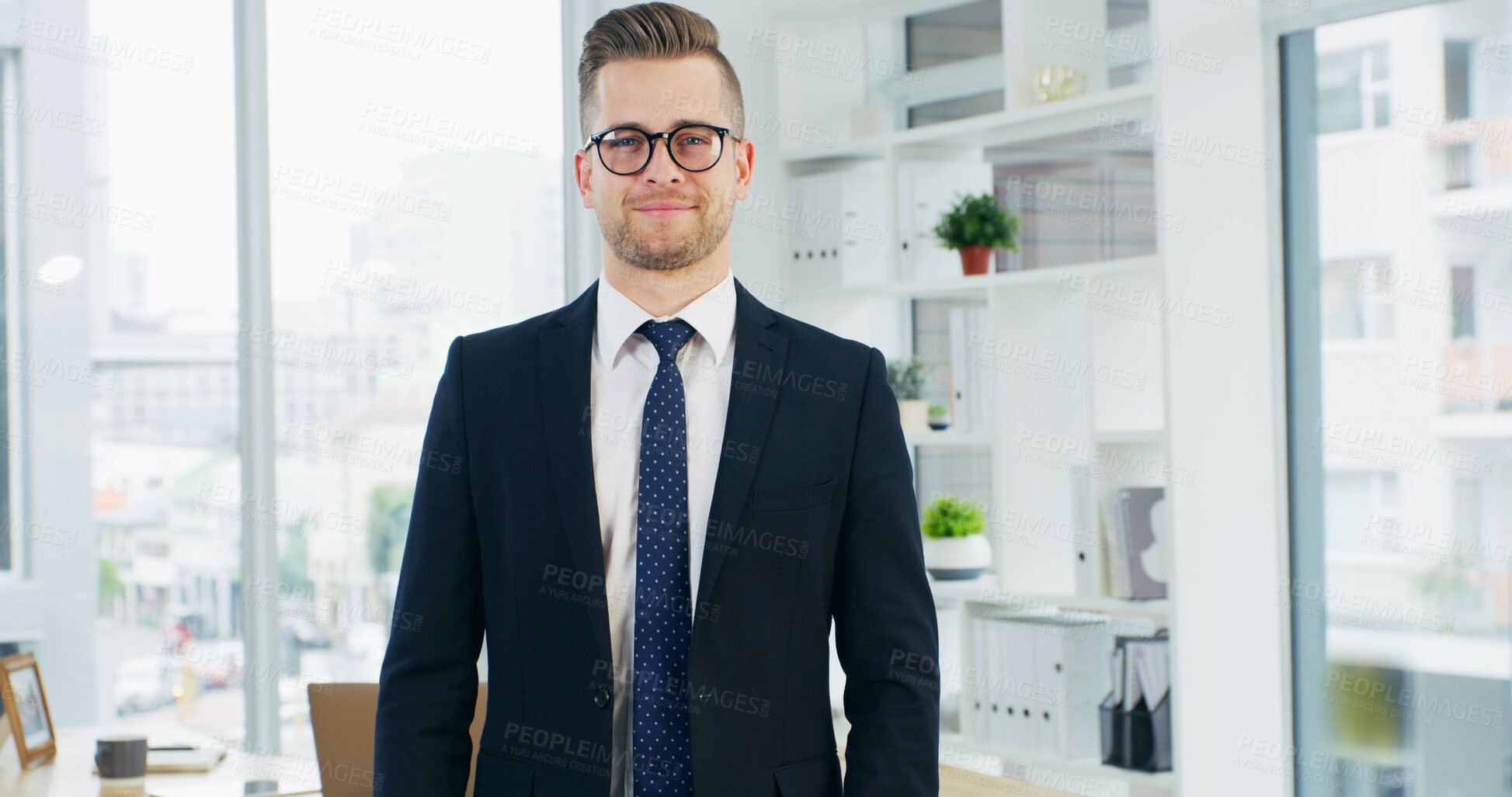 Buy stock photo Business, finance and portrait of accountant man in office for investment or risk management. Accounting, financial and portfolio growth with confident employee in workplace for savings or wealth