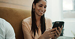 Phone, research and businesswoman in office with communication, networking or chatting on mobile app. Technology, business and female person with cellphone for online, texting or contact in workplace