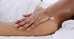 Hands, masseuse and massage person at spa for beauty, muscle tension and luxury treatment. People, arm and cosmetic therapy for body wellness, skincare healing and pamper customer for health benefits