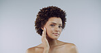 Skincare, wellness and portrait of woman in studio with natural, health and facial glow with confidence. Cosmetic, beauty and face of female person from Brazil with dermatology by white background.