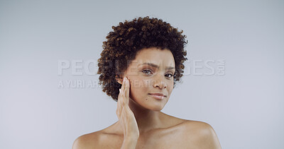 Buy stock photo Skincare, wellness and portrait of woman in studio with natural, health and facial glow with confidence. Cosmetic, beauty and face of person from Brazil with dermatology by white background space