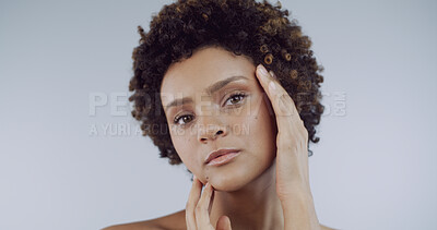 Buy stock photo Skincare, cosmetic and portrait of woman in studio with natural, health and facial glow with confidence. Beauty, wellness and face of person from Brazil with dermatology by white background space