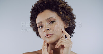 Buy stock photo Skincare, glow and portrait of woman in studio with natural, health and facial beauty with confidence. Cosmetic, wellness and face of female person from Brazil with dermatology by white background.