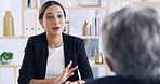 Hiring, meeting and business women in office for job interview with HR discussion. Happy, talking and female corporate manager with recruitment candidate for vacancy conversation in workplace.