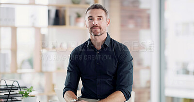 Buy stock photo Businessman, portrait or administrator with confidence in office for career development or startup. Mature man, admin clerk or professional with commitment for business administration in workplace