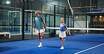 Fitness, tennis and children with leg stretching on court for warm up, practice routine or workout. Padel team, kid players or getting ready at sports club for performance and tournament preparation