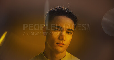 Buy stock photo Beauty, masculine and portrait with man in studio for brooding facial expression or skincare. Cosmetics, dermatology and hygiene with confident model on space in artificial lighting for grooming