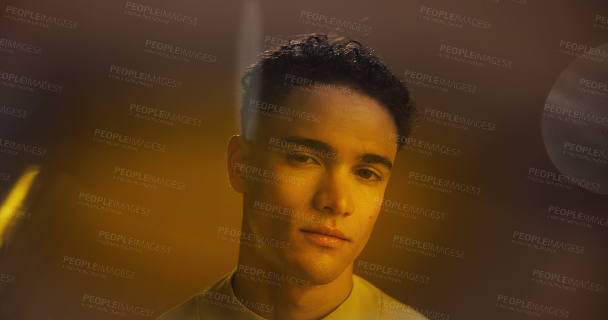 Buy stock photo Beauty, masculine and portrait with man in studio for brooding facial expression or skincare. Cosmetics, dermatology and hygiene with confident model on space in artificial lighting for grooming