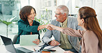 Office, happy and people in meeting, handshake and gesture for collaboration with publicist or deal. Business, PR specialist and shaking hands with clients, success and agreement for partnership