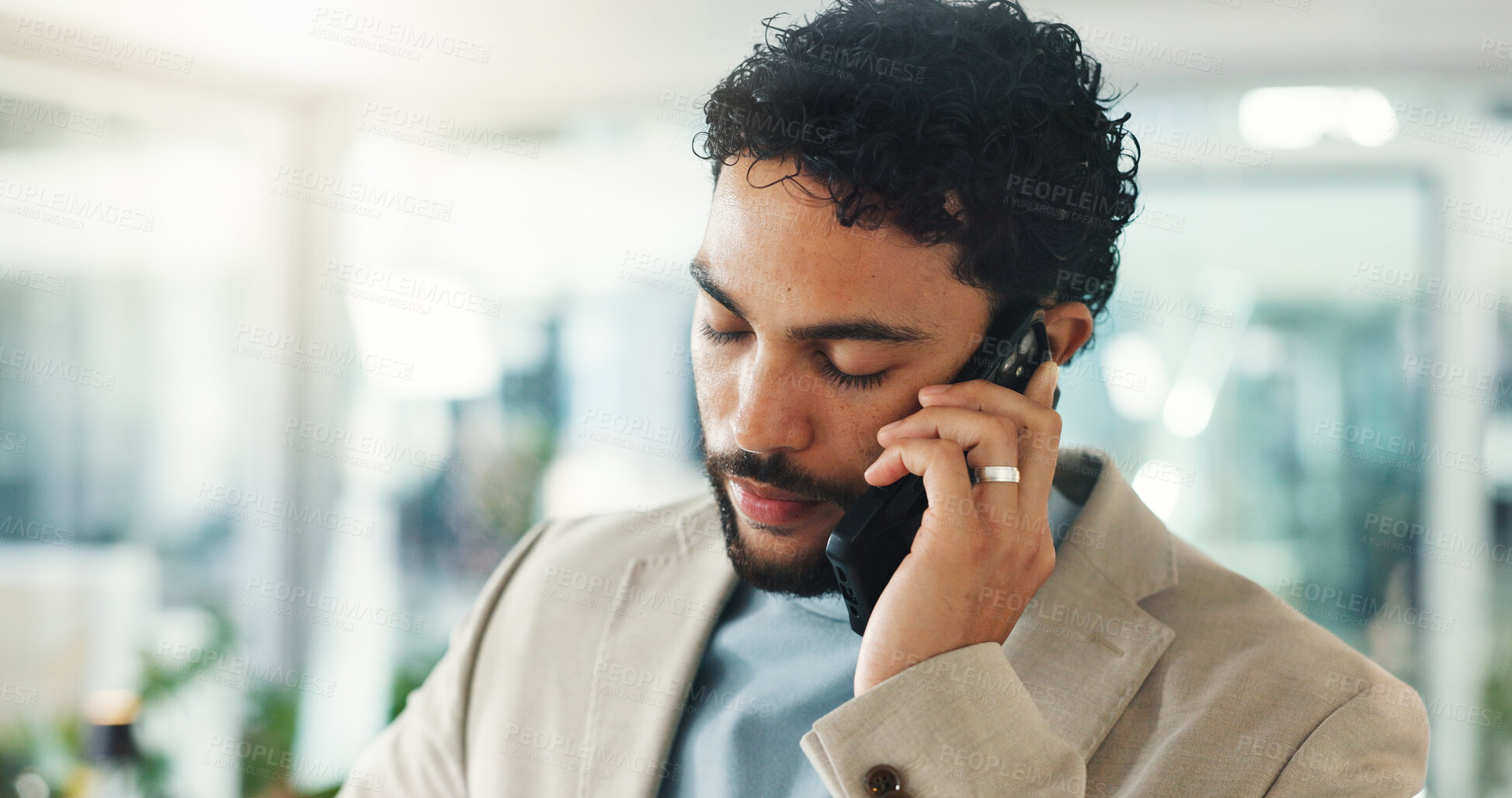 Buy stock photo Frustration, phone call and stress with business man in office for bad news or deal failure. Annoyed, anxiety and depression with unhappy employee in workplace for conversation or negotiation mistake