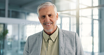 Buy stock photo Business, portrait and smile of journalist man in office for breaking news, media or storytelling. Editor, journalism and reporting with happy mature employee in publishing company as agency CEO