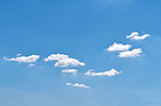 Blue sky, clouds and weather background on planet with atmosphere, natural environment and earth. Empty, mockup space and cumulus in stratosphere for climate regulation, temperature and meteorology