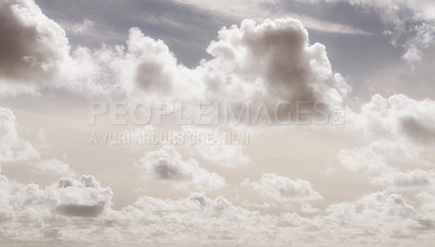 Buy stock photo Sky, clouds and weather landscape in nature with atmosphere, natural environment and earth. Pattern, morning view and cumulus in stratosphere for climate regulation, temperature or air background