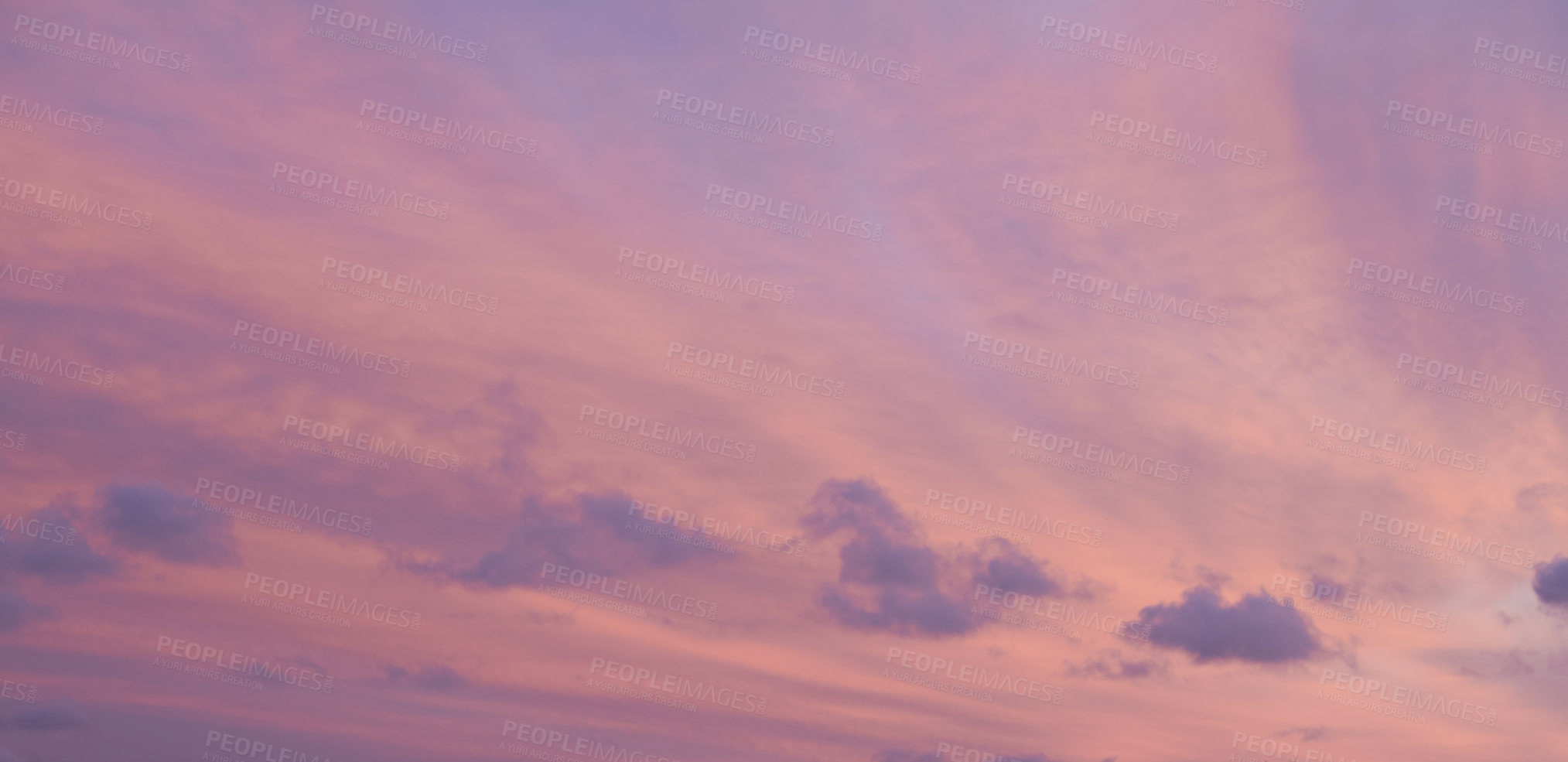 Buy stock photo Sunset, dusk and sky with clouds for background, aesthetic and natural beauty in atmosphere. Nature, weather and cloudy space for evening, purple and pattern for climate, scenic view and texture