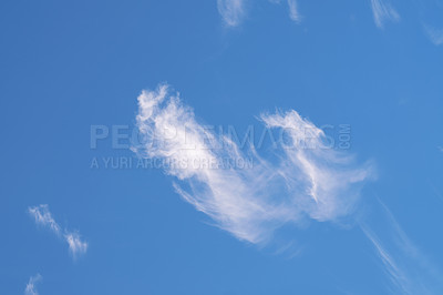 Buy stock photo Nature, pattern and blue sky with clouds for weather, climate and natural texture in air. Scenic view, atmosphere and cloudscape background for clean ozone, condensation and outdoor environment