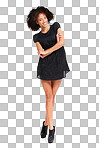 Black woman, smile portrait and fashion motivation in isolated on a png background for trendy, cool or modern style. Young african girl, model happiness and arms crossed for Nigeria designer confidence
