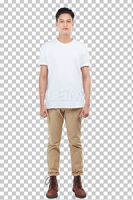 Buy stock photo Fashion, portrait of teen or Asian man on an isolated and transparent png background. Gen z, teenager and streetwear of young Japanese model or casual clothing, relaxed style expression or comfort