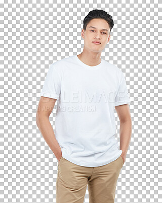 Buy stock photo Fashion, portrait and asian guy with casual, trendy and confidence on isolated, transparent or png background. Face, pose and stylish gen z male person confident or cool, attitude and edgy aesthetic