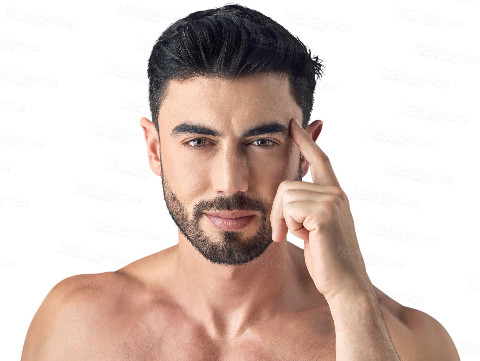 Buy stock photo Face, skincare and serious man isolated on a transparent png background. Portrait, natural beauty and male model with cosmetics in spa facial treatment for wellness, aesthetic and smooth healthy skin