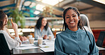 Portrait, meeting and teamwork with business woman in office for creative startup, discussion and interior designer. Collaboration, project advisor and workshop with employee in renovation agency