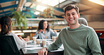 Portrait, meeting and intern or business man in office for creative startup, planning and interior designer. Collaboration, learning opportunity and workshop with employee in renovation agency