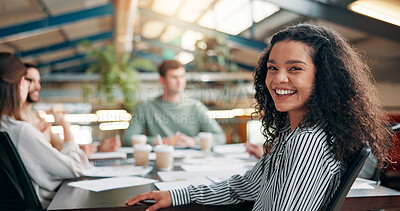 Buy stock photo Portrait, meeting and startup with business woman in office for creative project, discussion or Interior designer. Collaboration, advisor and workshop with employee in renovation agency for planning
