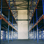Empty, factory or storage racks in logistics with shelving system ...