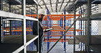 Man, tablet and supervisor at warehouse for logistics inspection, checklist and inventory management. Male person, digital and export safety of distribution, supply chain and stock control at factory