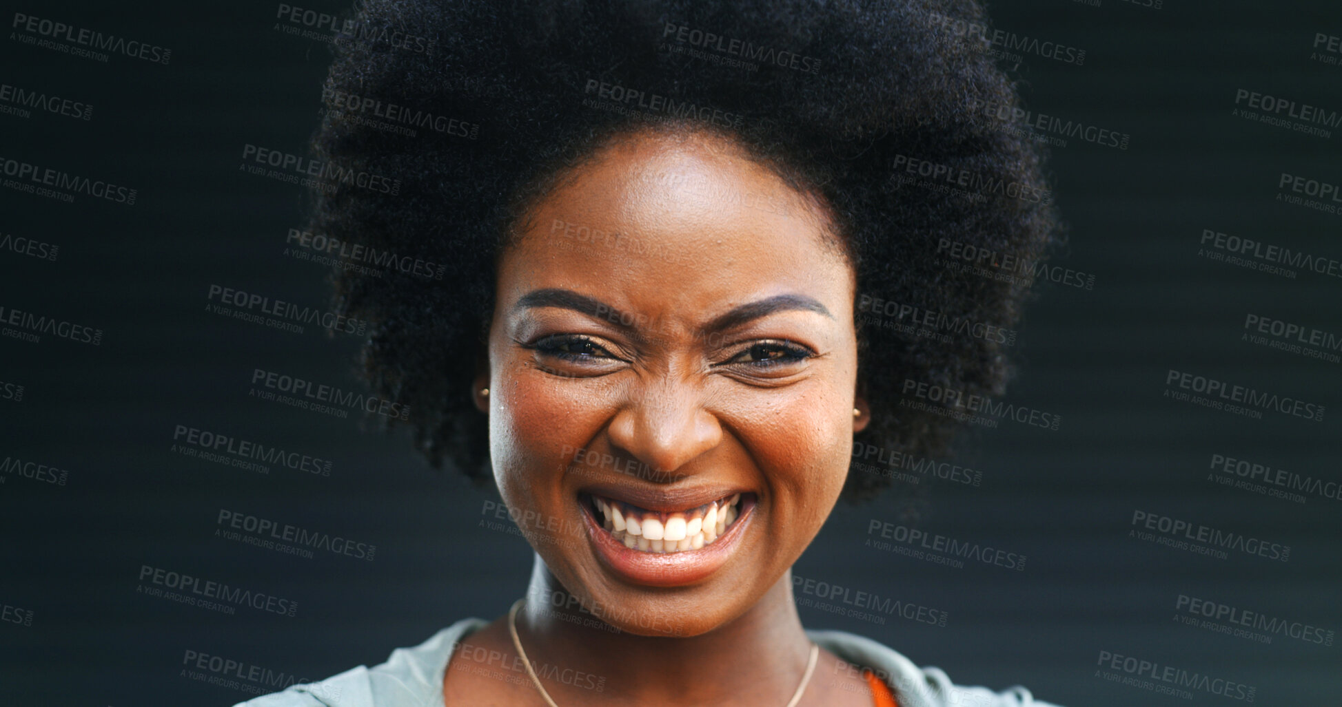 Buy stock photo Space, makeup and portrait of black woman in studio for confidence, beauty and cosmetics. Happiness, self care and aesthetic with face of female person on dark background for glow, pride and shine