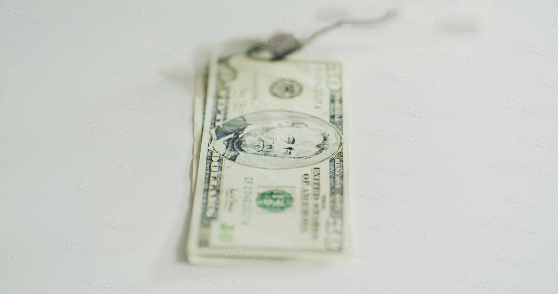 Buy stock photo Money, financial and payment with cash on table for accounting, investment growth and profit. Economy, banking loan and trading dividend with dollar on white background for space, budget and salary 