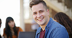 Man, scholarship and portrait of happy college student learning, knowledge and education. Smile, study and person at university campus for development, opportunity and laugh outdoor with friends