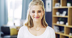 Portrait, woman and student with smile at house for peace, start day and spring break pride. Happy, female person and confidence for college holiday, calm weekend and positive attitude for free time
