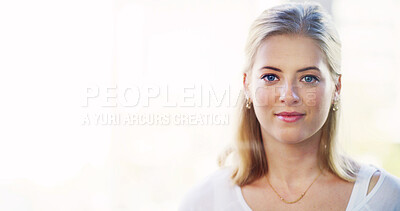 Buy stock photo Flare, portrait and space with life coach woman in office for career development or planning. Advice, counseling and support with professional guidance counselor in workplace for reliability or trust