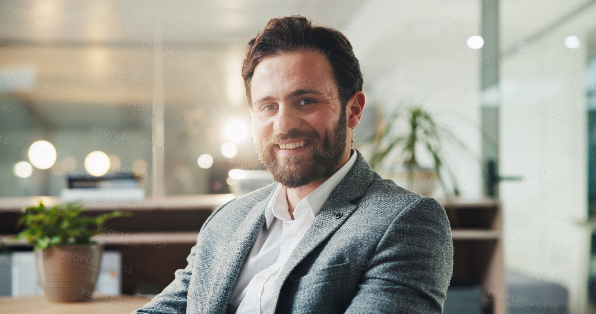 Buy stock photo Happy, professional and portrait of businessman in office with confidence for finance career. Smile, pride and male financial manager from London with positive attitude at company in workplace.