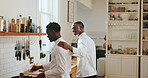 Cooking, instructions and pride with black men in kitchen of home for culinary course. Food, learning or study with chef and student in apartment for lesson, motivation or skills development class