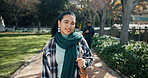University, girl and happy in portrait outdoor for scholarship opportunity, study and education. Confidence, college students and smile with bag on campus for knowledge, learning institute and pride
