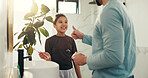 Child, father and brushing teeth with thumbs up in bathroom for fresh breath, oral hygiene and bonding. Family, girl and man for dental health, cleaning mouth and support to remove plaque in house