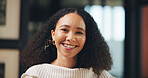 Portrait, employee and woman with smile in office, reporter and happy for career growth or newsroom. Journalist, ambition and African person with positive attitude for opportunity, creative and media