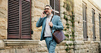 Businessman, lawyer and walking with phone in city for conversation, proposal or outdoor chat. Man, attorney or talking with mobile smartphone for business discussion or negotiation in an urban town
