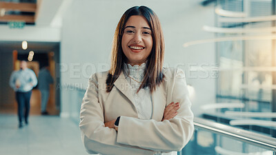 Buy stock photo Portrait, woman or paralegal in office with arms crossed for legal aid, labour law rights and advice. Confident, person and lawyer in workplace with pride for advocacy, employment equity or about us.