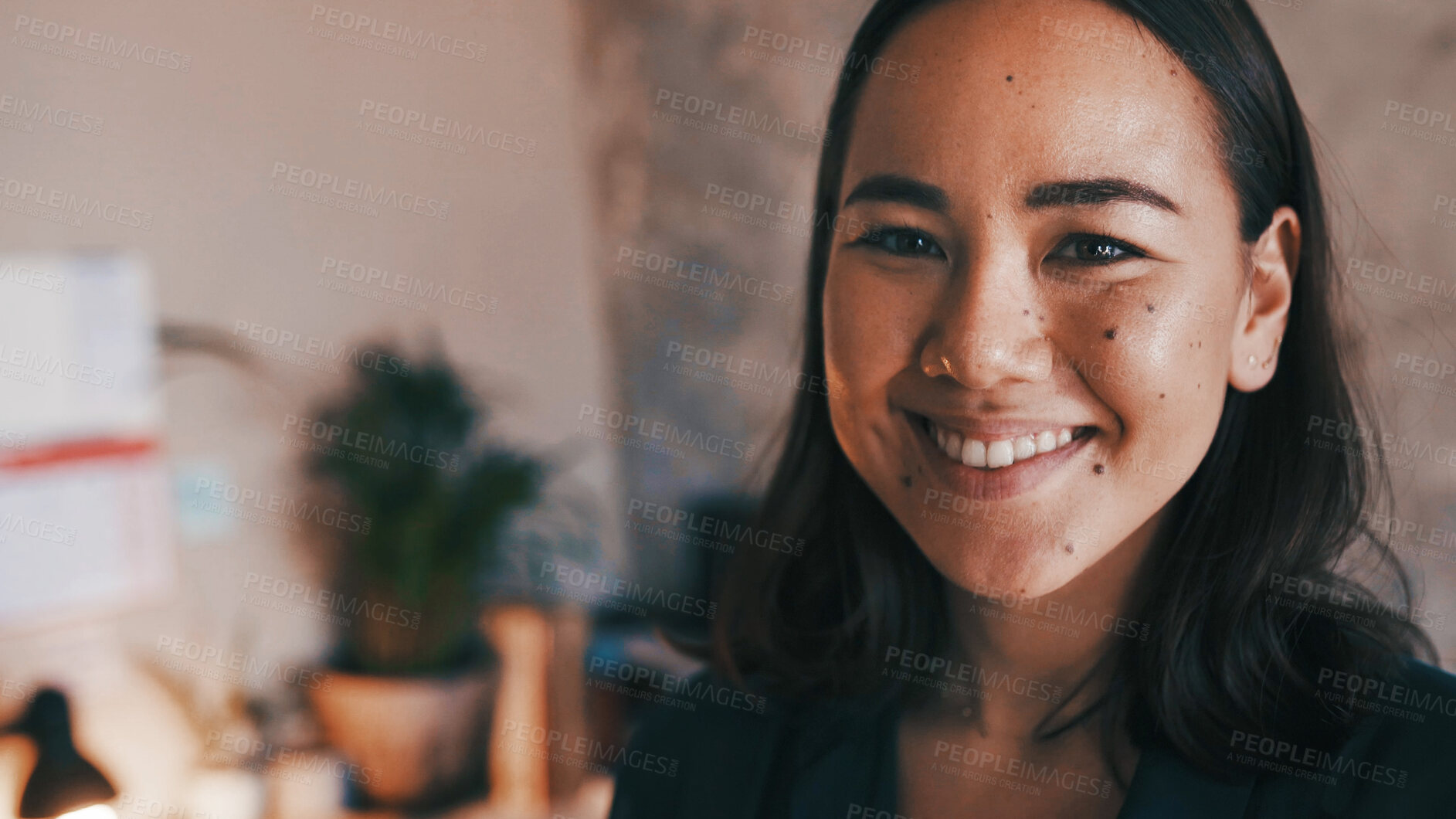 Buy stock photo Smile, freelancer and portrait of woman in home office for confidence, hybrid work and startup. Small business, happy and remote worker with person in house for professional, pride and entrepreneur