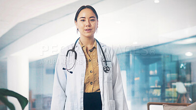 Buy stock photo Portrait, doctor or woman with stethoscope in office, physician or healthcare career in cardiology. Professional, cardiac health or specialist in hospital for wellness, heart care or medical services