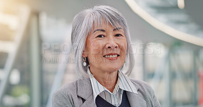 Buy stock photo Happy, business and woman with portrait at airport for travel, career pride and international flight. Smile, mature person and confident for departure, airplane transport and journey abroad for work