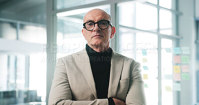 Buy stock photo Marketing, portrait or man in office with arms crossed, pride or job goals in creative agency. Confidence, about us or director in branding firm with planning, work or experience as media planner.