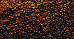 Coffee production, roast and beans for espresso, caffeine beverage and blend for cappuccino. Background, cafeteria and closeup of granules for latte, mocha brew and organic grain for hospitality