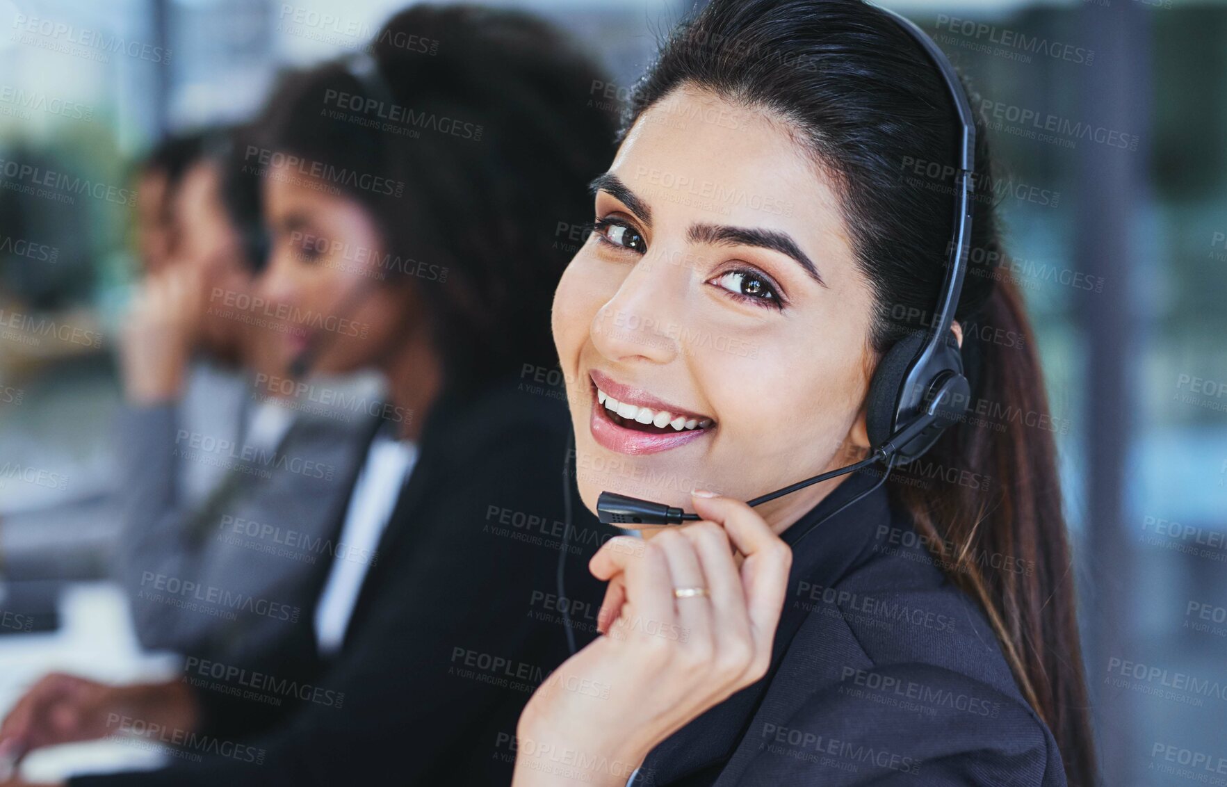 Buy stock photo Portrait of a young woman working in a call centre
