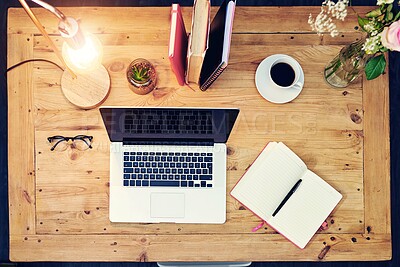Buy stock photo High angle shot of a creative workstation